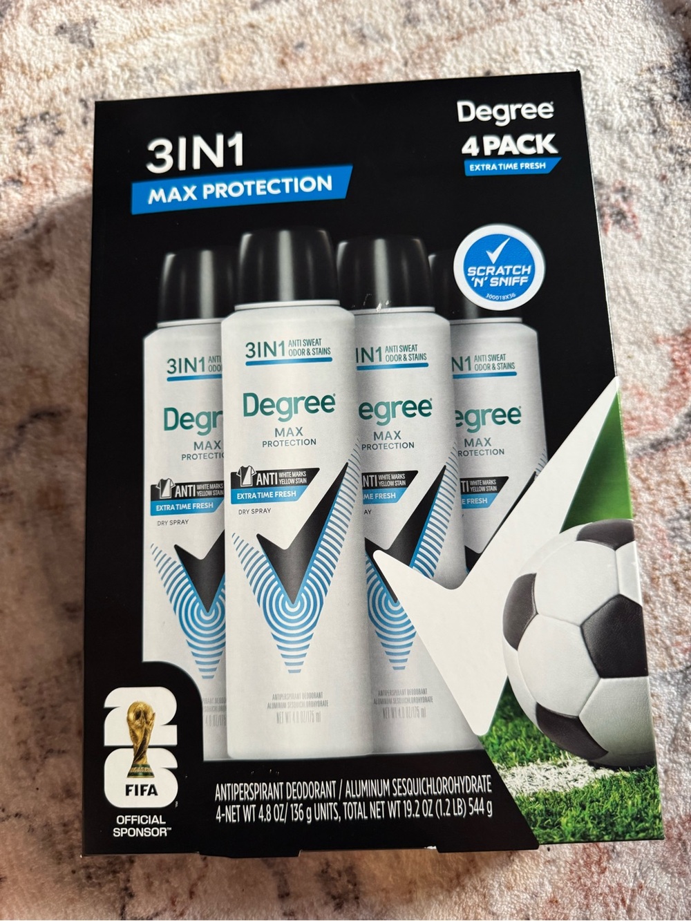 Degree Max Protection 3in1 Extra Fresh Dry Spray 4 Pack of 4.8 Oz FIFA World Cup